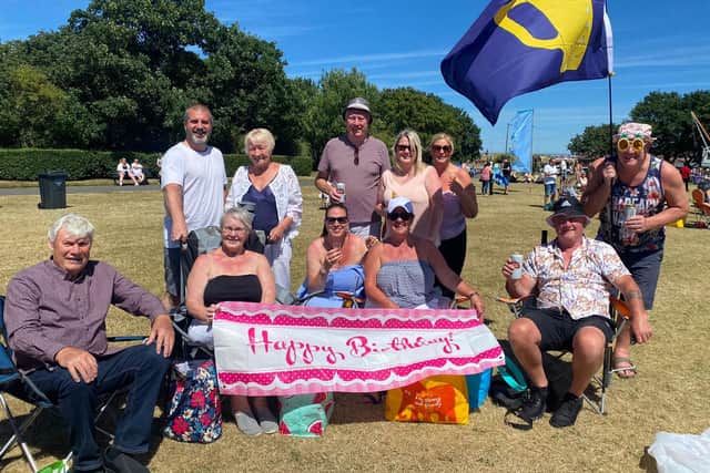 George, 79, celebrates his birthday with family and friends at Bents Park. What a day for it!