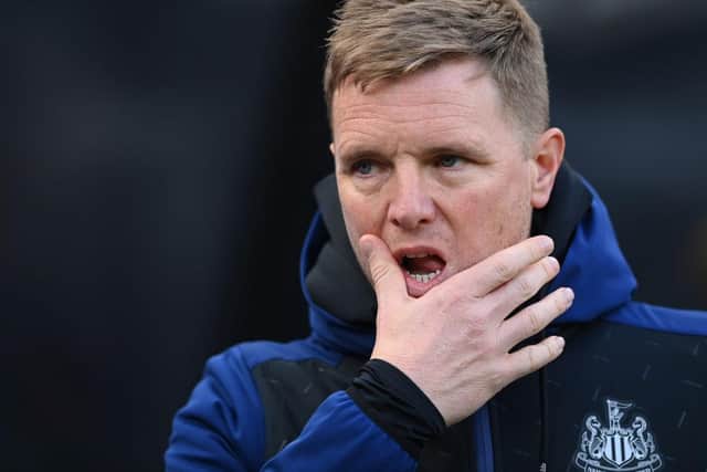 Newcastle Head coach Eddie Howe reacts during the Premier League match between Newcastle United and Brighton & Hove Albion at St. James Park on March 05, 2022 in Newcastle upon Tyne, England. (Photo by Stu Forster/Getty Images)