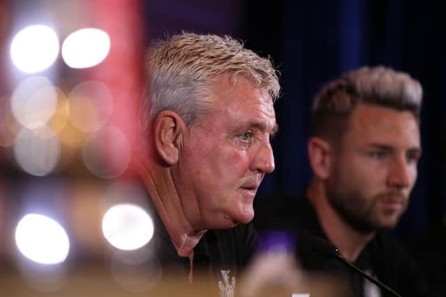 Steve Bruce at his unveiling as Newcastle United head coach in China in 2019.