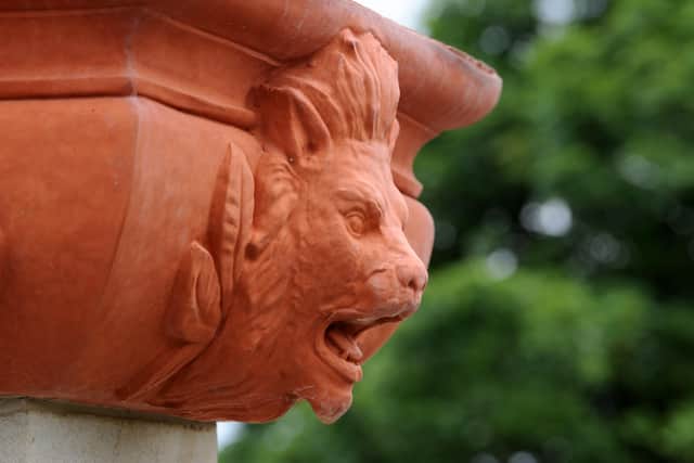 The newly installed Lion Urn's on the Grand Staircase, North Marine Park, South Shields.
