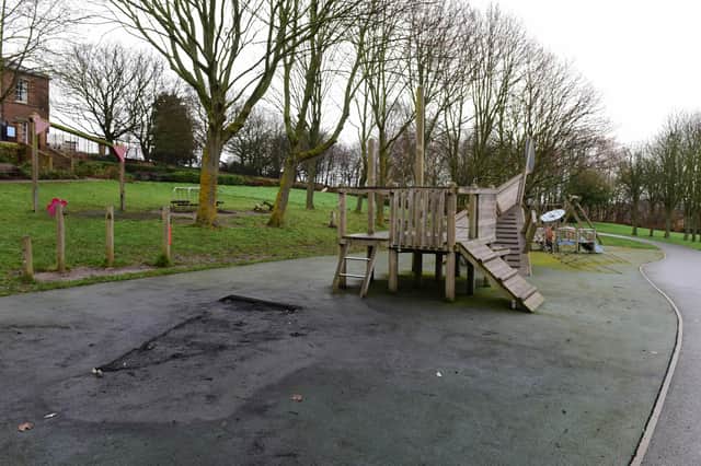 The burnt-out section of the children's Viking boat in Charlies Park was removed after the incident.