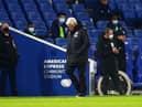 Steve Bruce, head coach of Newcastle United, looks dejected during the Premier League match between Brighton & Hove Albion and Newcastle United at American Express Community Stadium.
