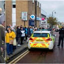 Passersby pictured watching Brenda Blethyn and TV crew filming ITV drama Vera. Pictures by North News