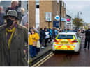 Passersby pictured watching Brenda Blethyn and TV crew filming ITV drama Vera. Pictures by North News