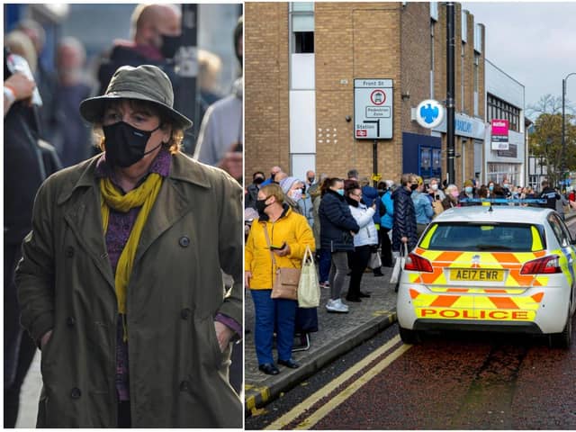 Passersby pictured watching Brenda Blethyn and TV crew filming ITV drama Vera. Pictures by North News
