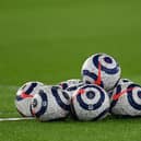 Premier League match balls. (Photo by Shaun Botterill/Getty Images)
