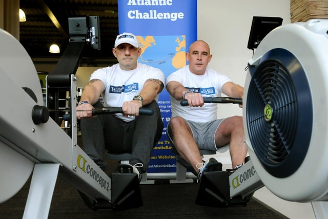 Preparing for their world rowing record event 7 years ago were Sean McGuigan, left, and Ian Spedding.