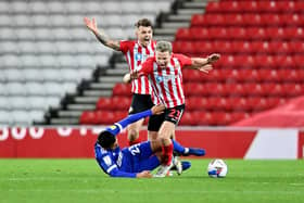 Andre Dozzell was shown a red card for a foul on Grant Leadbitter