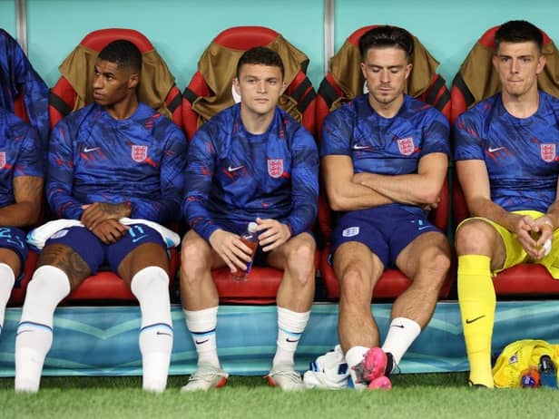 Newcastle United's Kieran Trippier, second left, and Nick Pope, far right, before England's World Cup quarter-final against France in Qatar on Saturday.