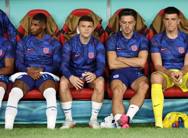 Newcastle United's Kieran Trippier, second left, and Nick Pope, far right, before England's World Cup quarter-final against France in Qatar on Saturday.