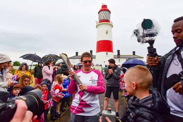 The Queens Jubiliee Baton at Souter Lighthouse this morning.