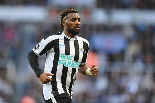 Newcastle United winger Allan Saint-Maximin in action against Manchester United.