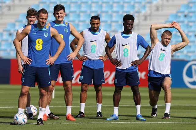 England captain Harry Kane, left, and Callum Wilson, train in Qatar last week ahead of England's World Cup opener against Iran.