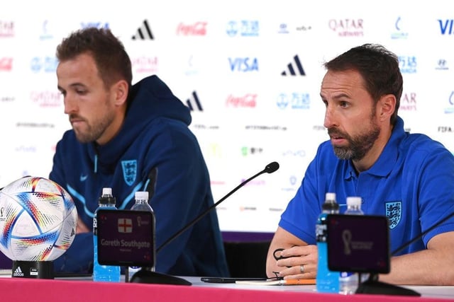 England captain Harry Kane and manager Gareth Southgate. (Photo by Stu Forster/Getty Images).