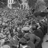 Jarrow MP Ellen Eilkinson addresses a crowd in Trafalgar Square in 1937. PA image.
