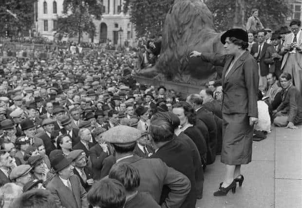 Jarrow MP Ellen Eilkinson addresses a crowd in Trafalgar Square in 1937. PA image.