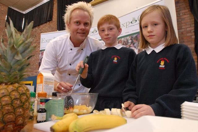 Celebrity chef Mark Earnden was pictured with pupils during a healthy food class at Mortimer Primary School in 2006. Does this bring back happy memories?