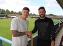 New South Shields signing Tom Broadbent with manager Kevin Phillips