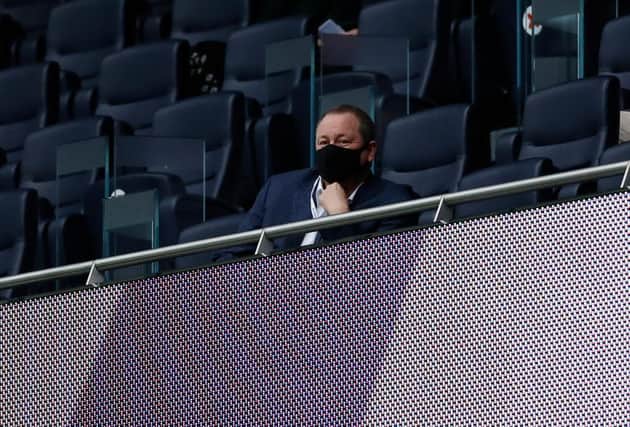 Newcastle United's English owner Mike Ashley watches from the stands during the English Premier League football match between Tottenham Hotspur and Newcastle United at Tottenham Hotspur Stadium in London, on September 27, 2020.
