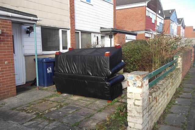 Sofas in the garden of a property in Marlborough Street, South Shields.