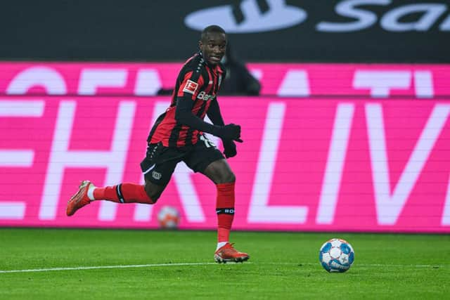 Aston Villa and Newcastle United are reportedly interested in Bayer Leverkusen's Moussa Diaby. (Photo by Lukas Schulze/Getty Images)