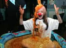 Shannon Handiside sat in a pool of spaghetti to raise money in 2007.
