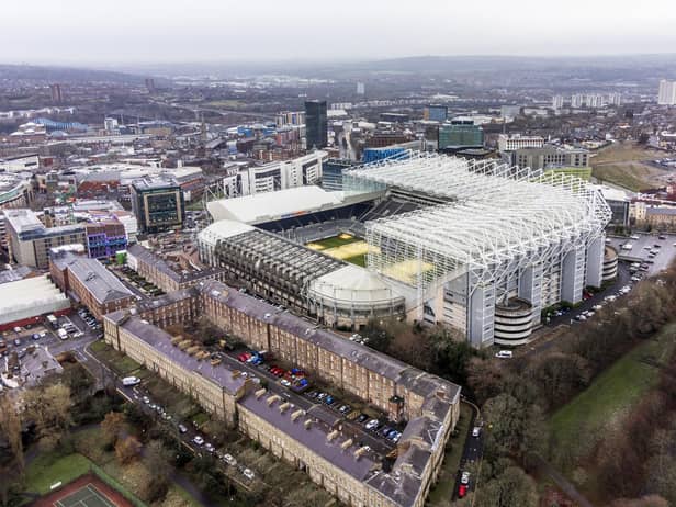 An aerial picture of St James' Park, home of Newcastle United.