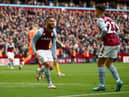 BIRMINGHAM, ENGLAND - MARCH 05: Douglas Luiz celebrates with Philippe Coutinho of Aston Villa after scoring their team's second goal during the Premier League match between Aston Villa and Southampton at Villa Park on March 05, 2022 in Birmingham, England. (Photo by Marc Atkins/Getty Images)