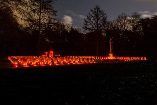 Candles on top of the 281 graves in Overloon war cemetery.