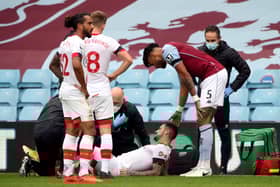 Southampton's Danny Ings picks up an injury during the Premier League match at Villa Park.