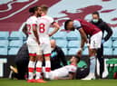 Southampton's Danny Ings picks up an injury during the Premier League match at Villa Park.