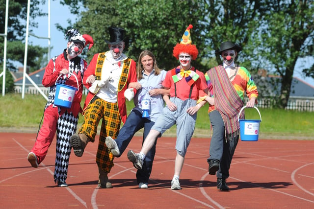 Monkton Stadium grounds workers were dressed as clowns ahead of Relay for Life 8 years ago. In the picture are Anne Walsh with Ian Richardson, Jed Tubman, Lincoln Gardner and James Tubman.