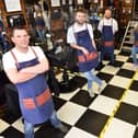 From left to right, Andrew Appleton, Liam Grant, Scott Drew, Lesley-Anne Round and Ryan Bartlett are ready to reopen at Stoney's Barber Shop.