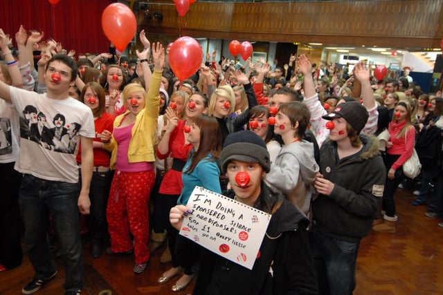 South Tyneside College put on this golden performance for the most people wearing a red nose at one event in 2009. Remember it?