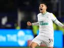 Newcastle United midfielder Bruno Guimaraes celebrates scoring at Hillsborough.