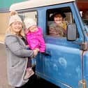 Sarah Pringle and daughter Sophie posing alongside actors Brenda Blethyn and Kenny Doughty.