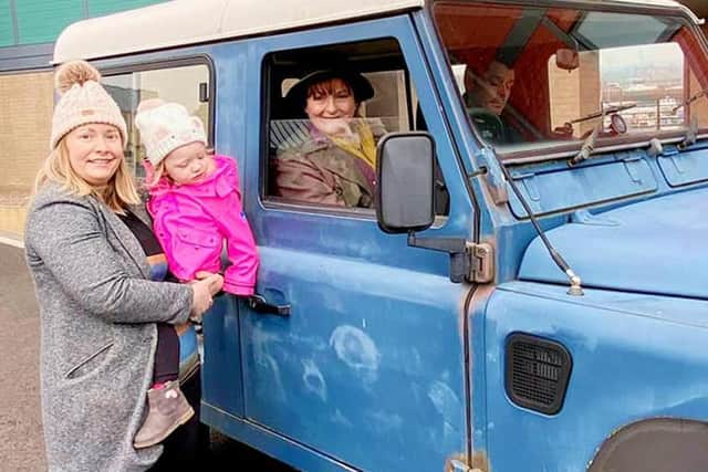 Sarah Pringle and daughter Sophie posing alongside actors Brenda Blethyn and Kenny Doughty.