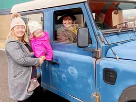 Sarah Pringle and daughter Sophie posing alongside actors Brenda Blethyn and Kenny Doughty.
