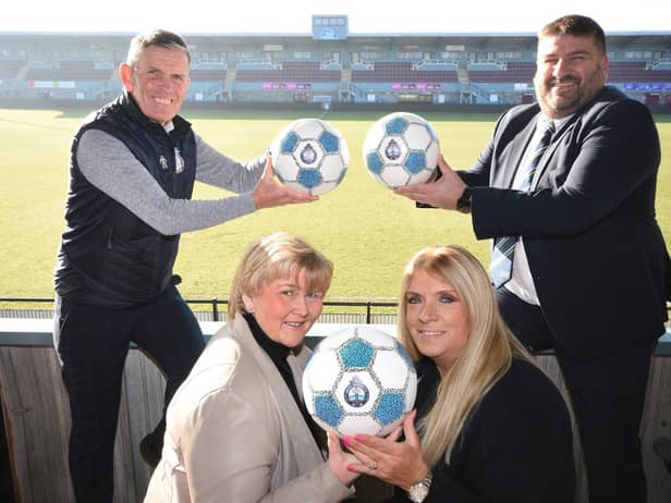 At the launch of the awards are, from left, Carl Mowatt, Operations Director of South Shields Football Club, Cllr Tracey Dixon, leader of South Tyneside Council, Mandy Morris, Principal of South Tyneside College and Simon Ashton, Principal of South Shields Marine School. Photo by Ian McClelland
