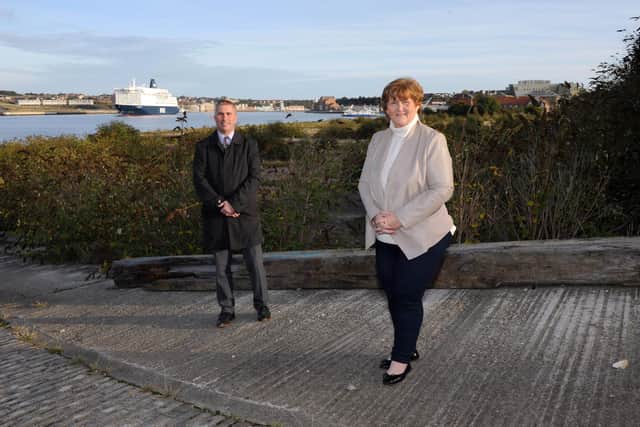 South Tyneside Council leader Cllr Tracey Dixon and Cllr Mark Walsh at the former Middle Docks, Holborn, South Shields.