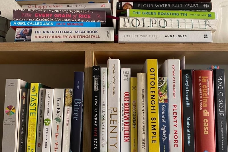 Carol's shelves feature Polpo: A Venetian Cookbook (of Sorts) by Russell Norman and Ottolenghi Simple.