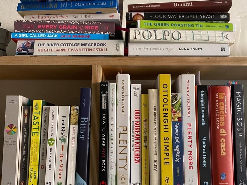 Carol's shelves feature Polpo: A Venetian Cookbook (of Sorts) by Russell Norman and Ottolenghi Simple.