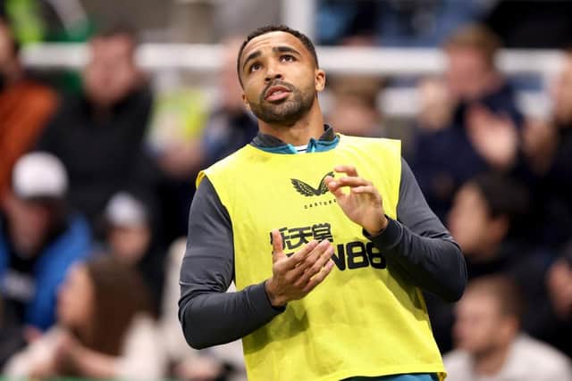 Callum Wilson of Newcastle United warms up prior to the Premier League match between Newcastle United and Chelsea FC at St. James Park on November 12, 2022 in Newcastle upon Tyne, England. (Photo by George Wood/Getty Images)