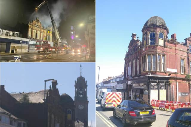 The roof of the Grade II-listed  building has been damaged in the fire. Picture top left: Liam Christopher Walker.
