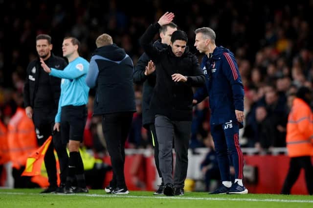 Mikel Arteta, Manager of Arsenal, reacts during the Premier League match between Arsenal FC and Newcastle United at Emirates Stadium on January 03, 2023 in London, England. (Photo by Justin Setterfield/Getty Images)