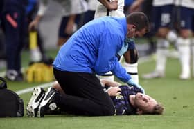 Matt Ritchie is treated after hurting his shouder.