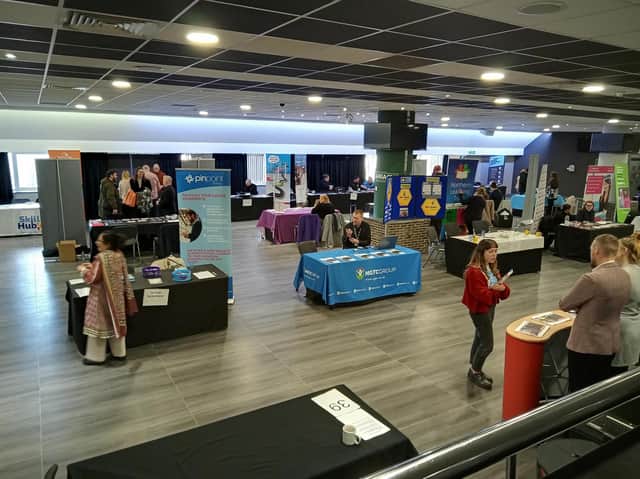 Stallholders set up at YHN’s last jobs fair held at St James’ Park.