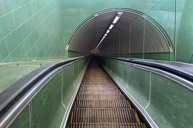 The original wooden escalator at the Tyne pedestrian tunnel