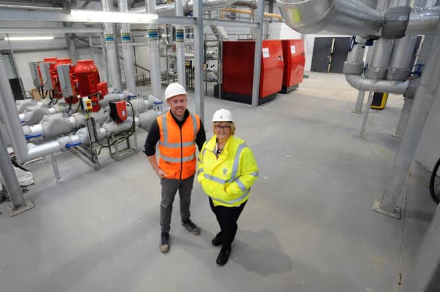 South Tyneside Council leader, Cllr Tracey Dixon, with Paul Quinn, of Colloide, at the Viking Energy Centre.