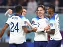 England's Jack Grealish celebrates with Marcus Rashford, Phil Foden and Callum Wilson.